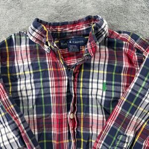 Ralph Lauren Boys Plaid Cotton Button Down Long Sleeve Multicolor Red Blue